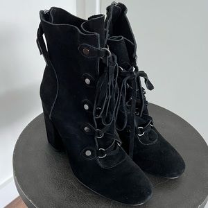 Splendid Rosa Black Suede Lace Up Heeled Boots